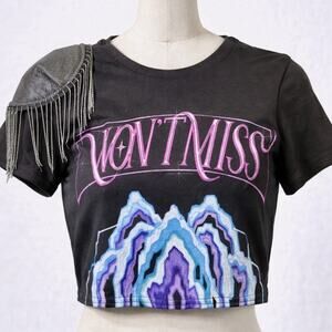 KPop Demon Hunters Crop Top L Netflix Spirit Fringe Shoulder Graphic Tee K2